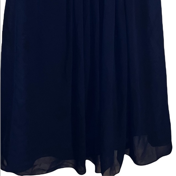 Bill Levkoff MIDI Midnight Blue Dress Chiffon Ruched Waist Shoulders Women’s 18. - Picture 4 of 9
